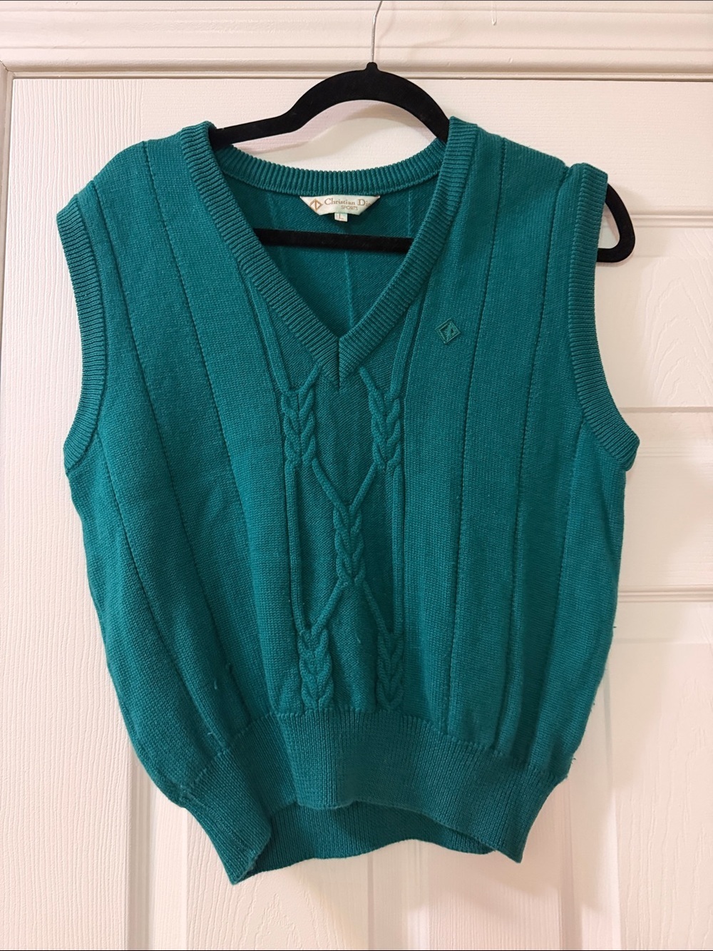 Dior Teal Cable-Knit V-Neck Sweater Vest